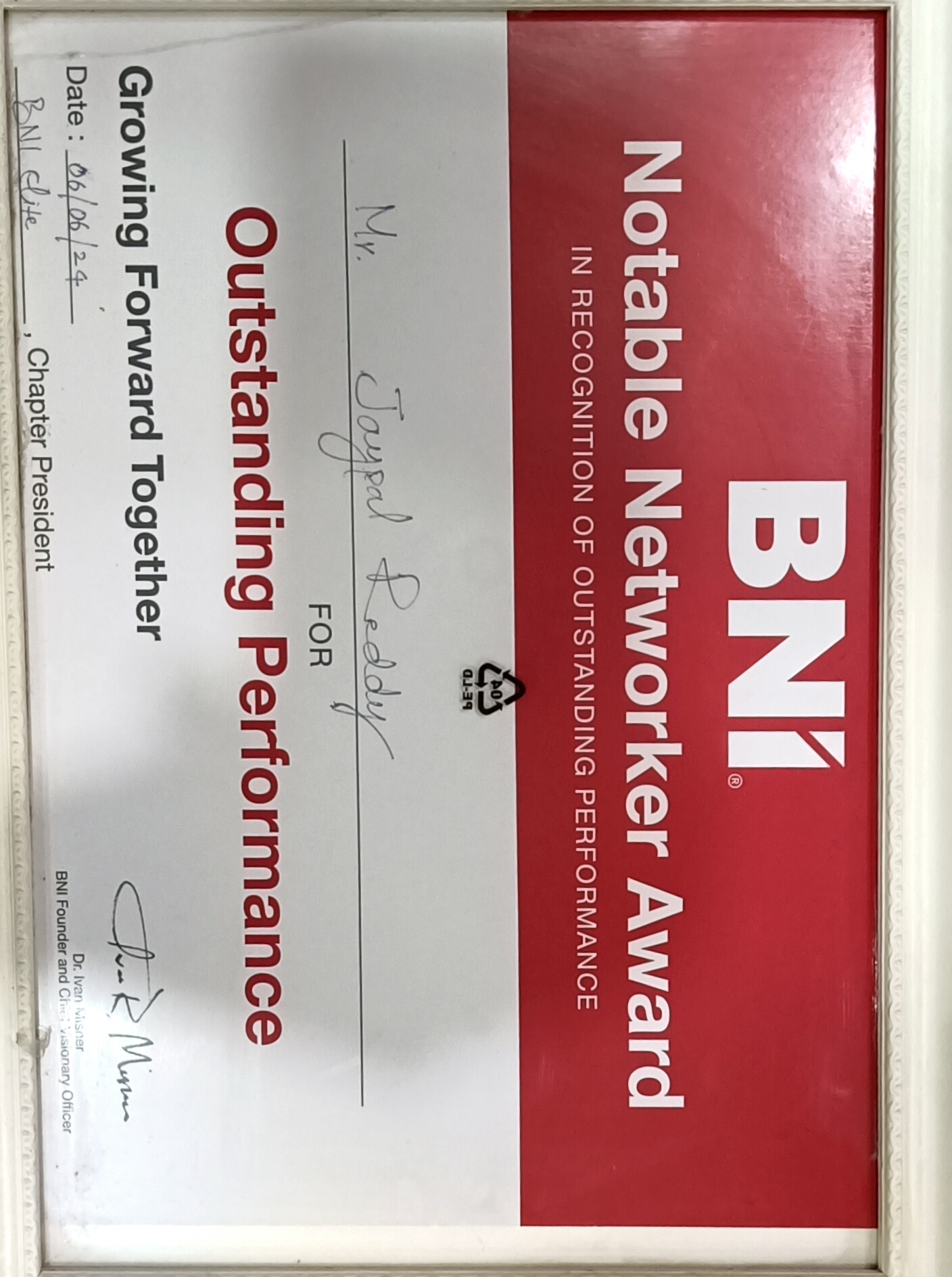 BNI Notable Networker Award